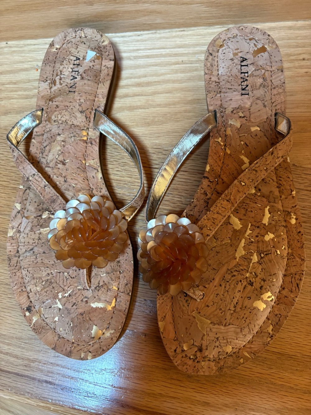 Alfani Cork Flip Flops in Metallic & Amber